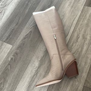 Brand new in box, never worn, beautiful taupe high boots. Perfect neutral color!
